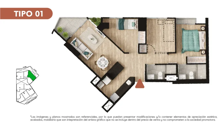Modelo TIPO 1 · Pisos 3 al 22