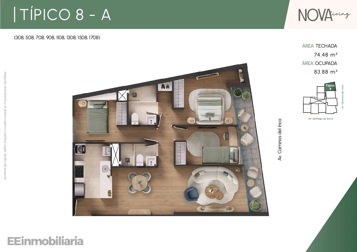 Modelo Típico 8-A · Pisos 11, 13, 15, 17