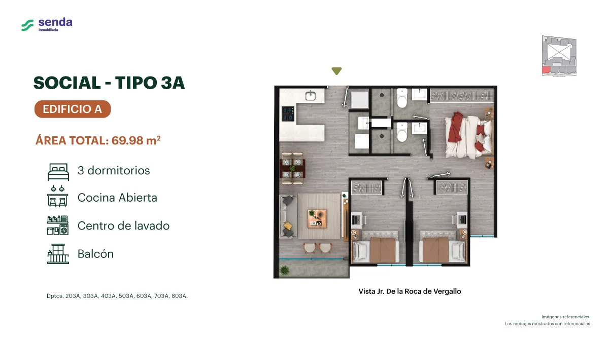 Modelo TIPO 3A · Pisos 4, 5, 7