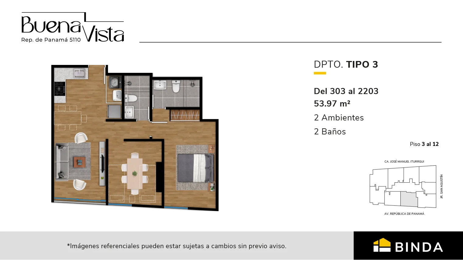 Modelo TIPO 3 · Pisos 3 al 22