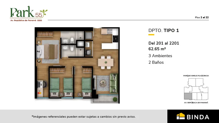 Modelo TIPO 1 · Pisos 4 al 22