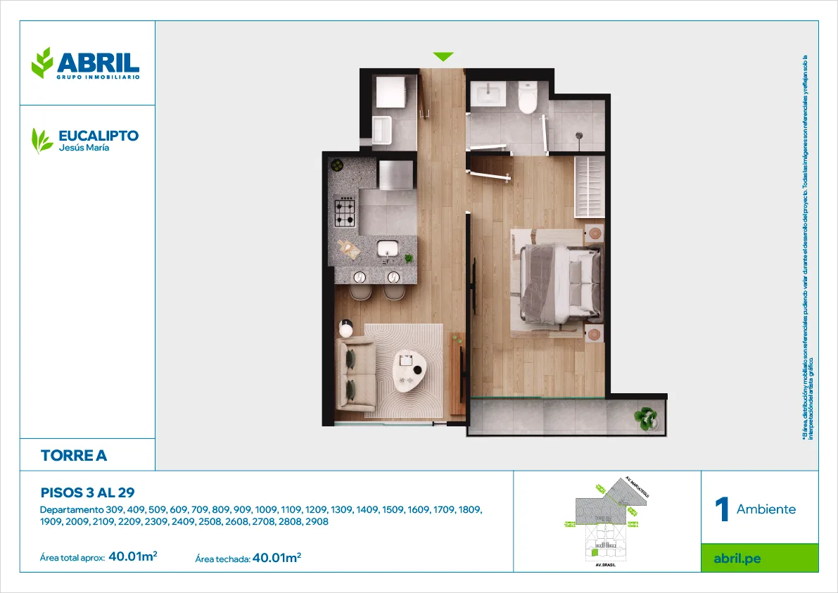 Modelo EUC-TA-309AL2409,2508AL2908 · Pisos 3 al 29