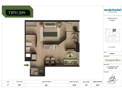 Departamento 2 dorm. 38.61 m²