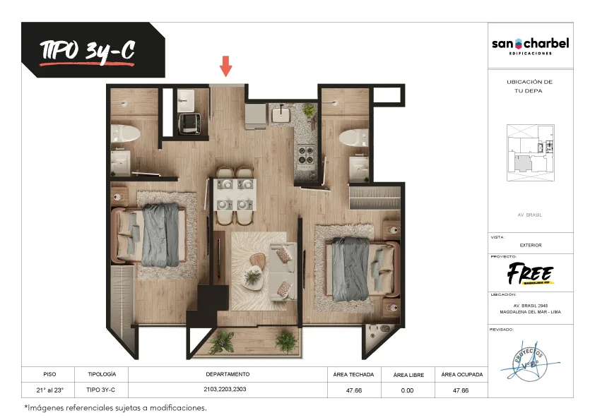 Modelo TIPO 3Y-C · Pisos 21, 22, 23