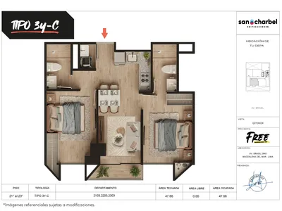 Modelo TIPO 3Y-C · Pisos 21, 22, 23
