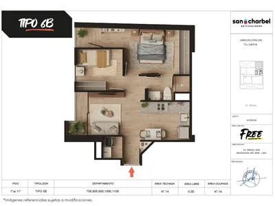 Departamento 2 dorm. 47.14 m²
