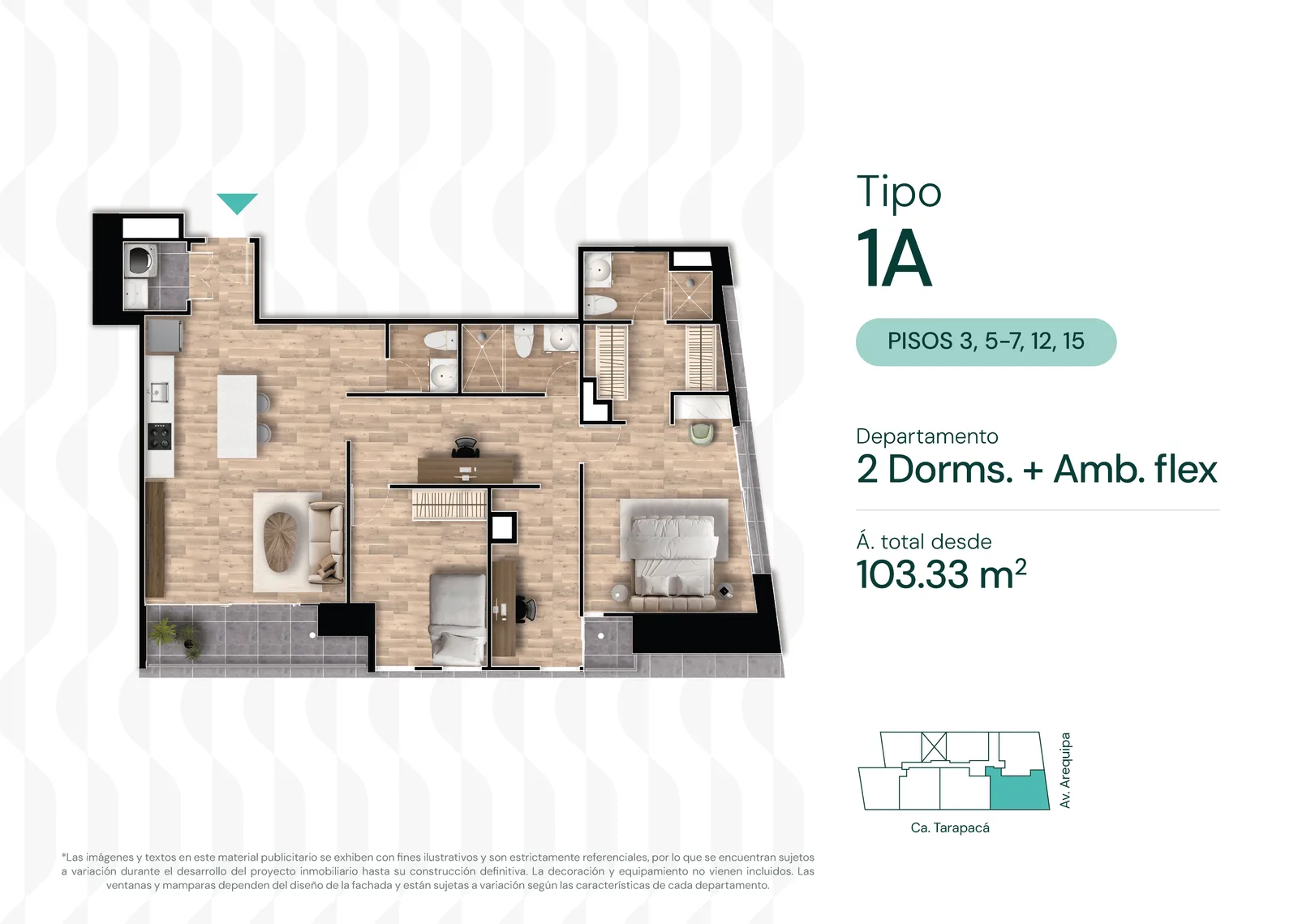 Modelo TIPO 1A · Pisos 12 y 15