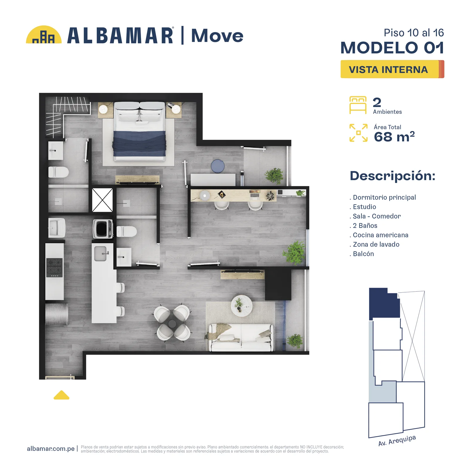 Modelo Modelo 1B · Pisos 10, 11, 12, 13, 16