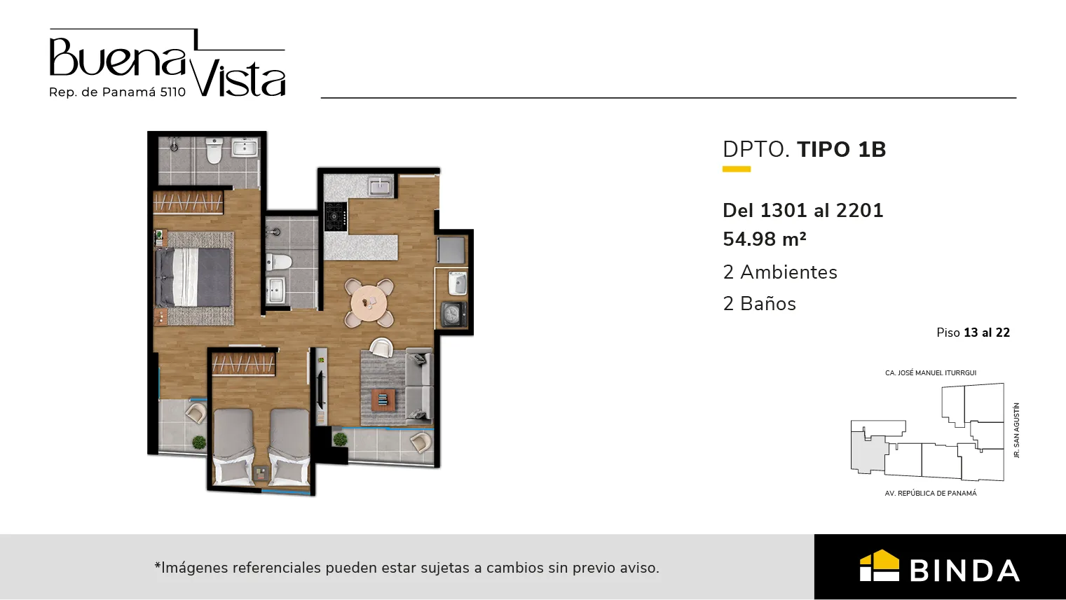 Modelo TIPO 1-B · Pisos 13 al 22