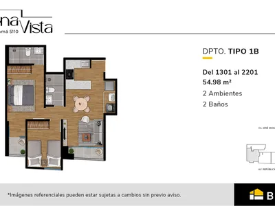 Modelo TIPO 1-B · Pisos 13 al 22