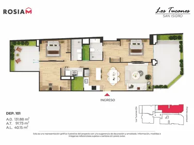 Departamento 2 dorm. 131.88 m²