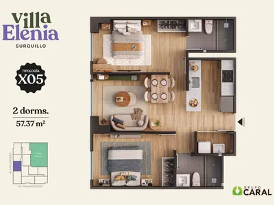 Departamento 2 dorm. 57.37 m²