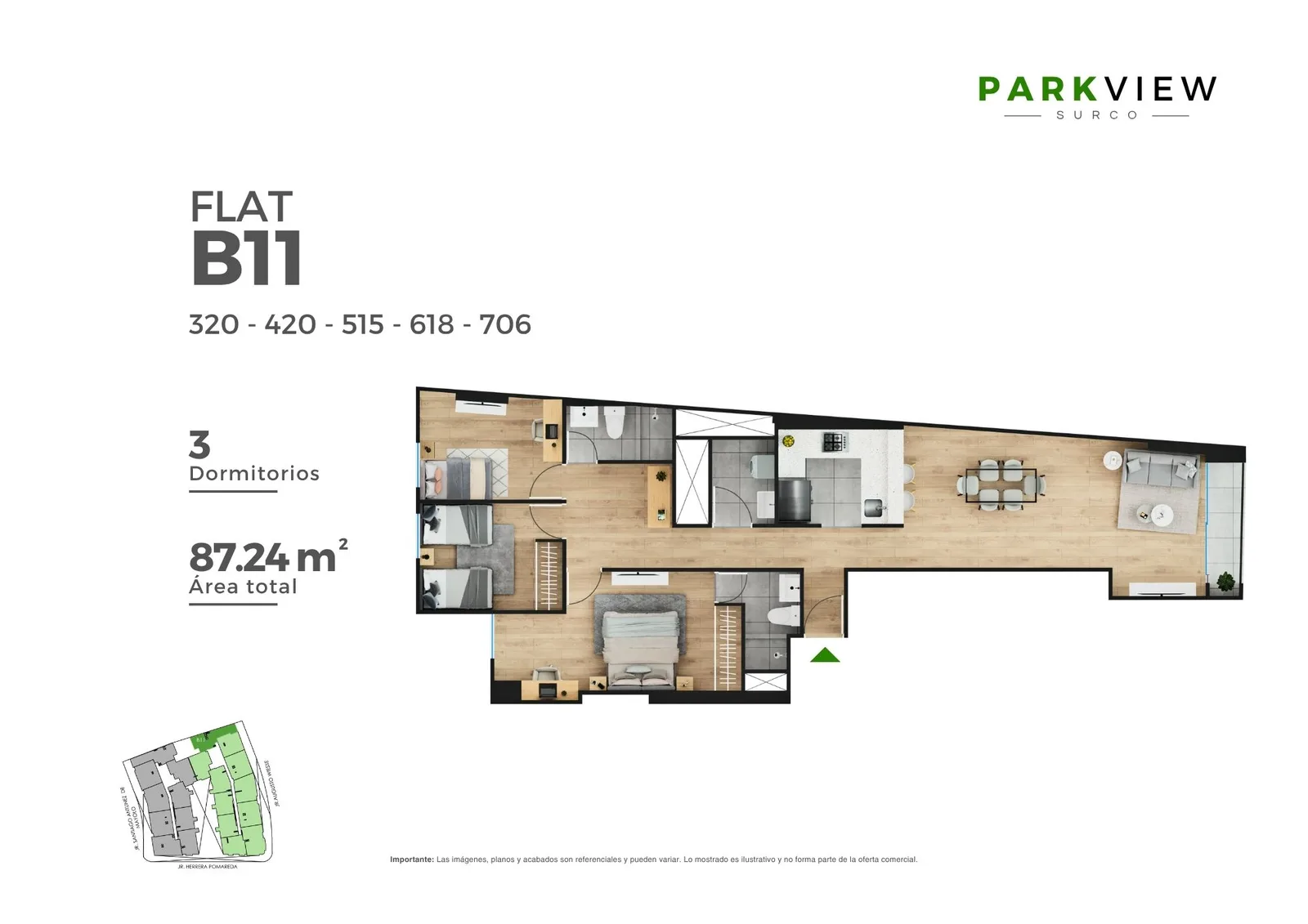 Modelo B 11 · Pisos 3, 4, 5, 6, 7