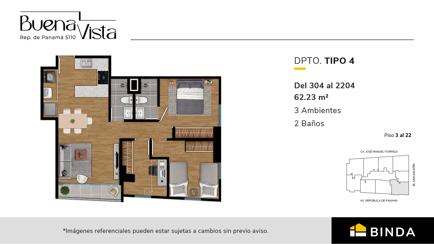 Modelo TIPO 4 · Pisos 3 al 22