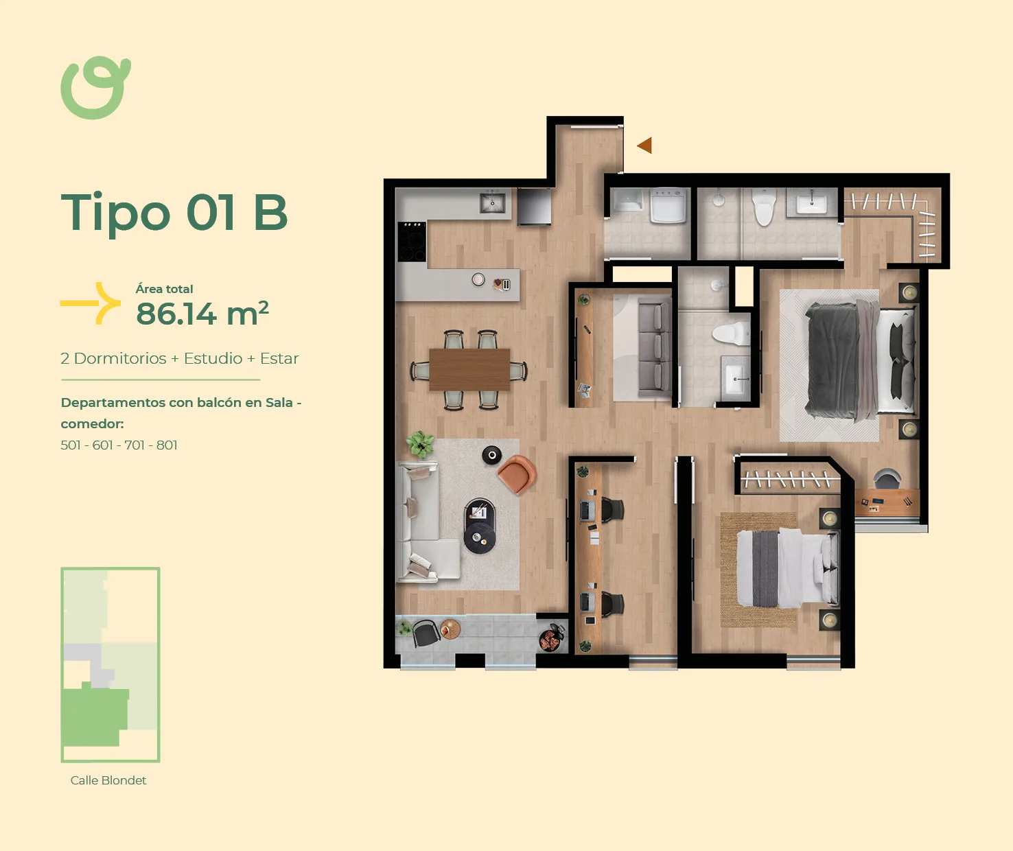 Modelo Tipo 1 B · Pisos 5, 7, 8