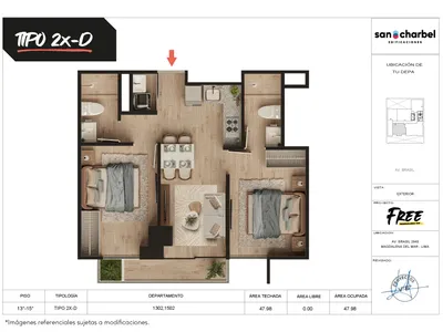 Departamento 2 dorm. 47.98 m²