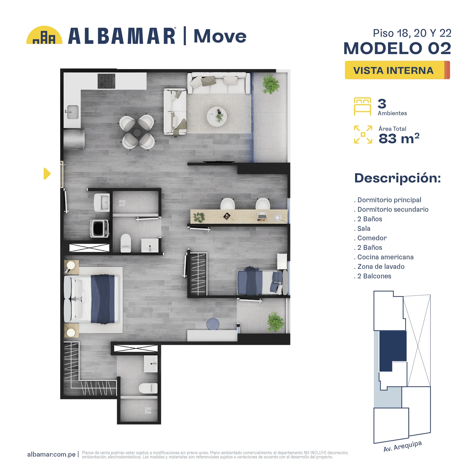 Modelo Modelo 2C · Pisos 17 al 22