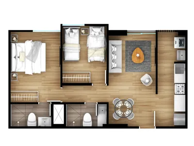 Departamento 3 dorm. 52.42 m²
