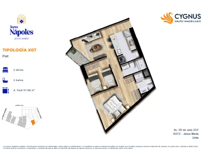 Departamento 2 dorm. 57.06 m²