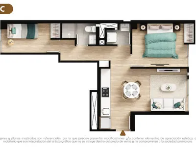 Departamento 2 dorm. 48.09 m²