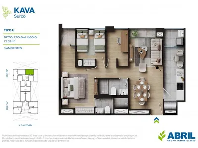 Departamento 3 dorm. 72.02 m²