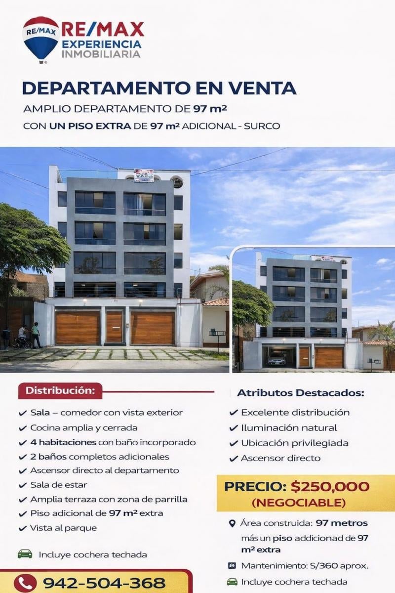 Venta de Departamento en Santiago de Surco - Lima 4 Dormitorios 
