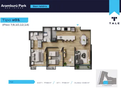 Departamento 3 dorm. 77.59 m²