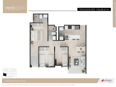 Departamento 3 dorm. 66.41 m²
