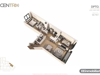 Departamento 2 dorm. 58.79 m²