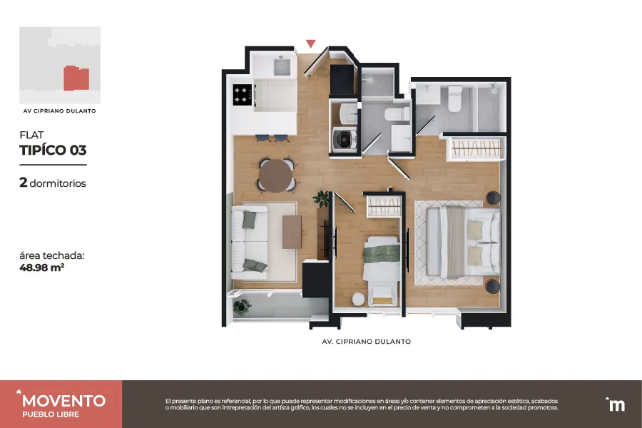 Modelo Flat Típico 03 · Pisos 2, 4, 14, 20