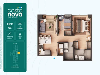Departamento 2 dorm. 46.94 m²