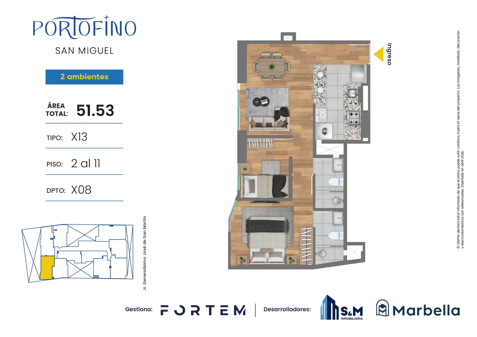 Modelo TD-X13 · Pisos 2 al 11