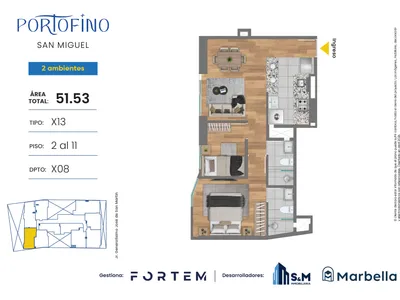 Departamento 2 dorm. 51.53 m²