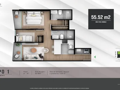 Departamento 2 dorm. 55.23 m²