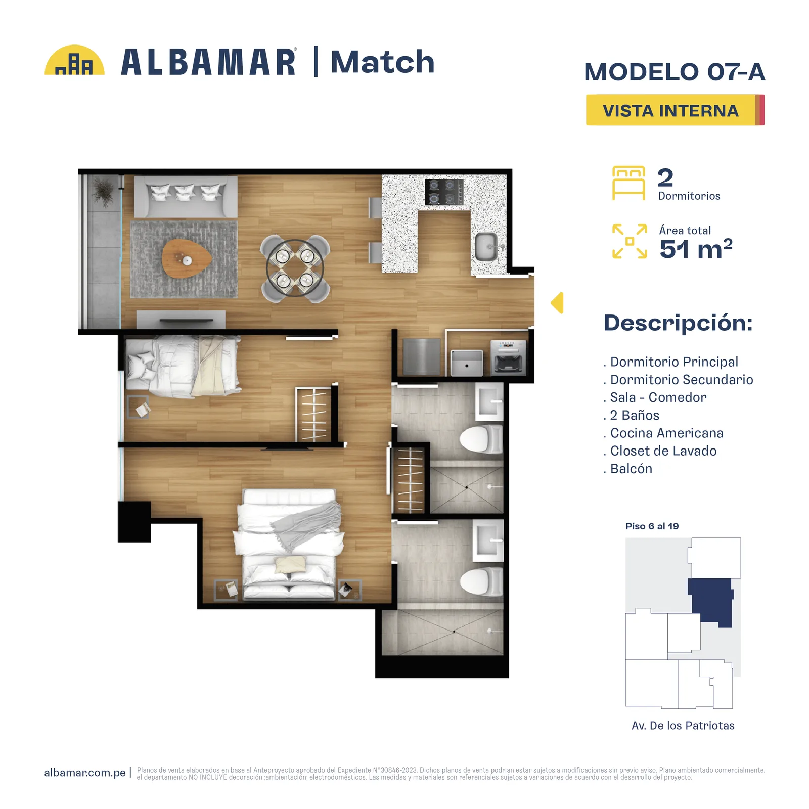 Modelo TIPO 7 · Pisos 2 al 14