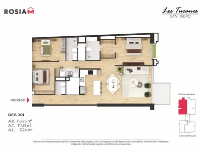 Departamento 3 dorm. 116.75 m²