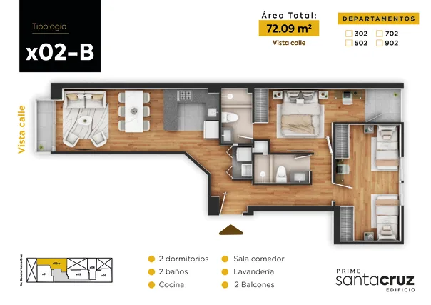 Modelo X02-B · Pisos 3, 5, 7, 9