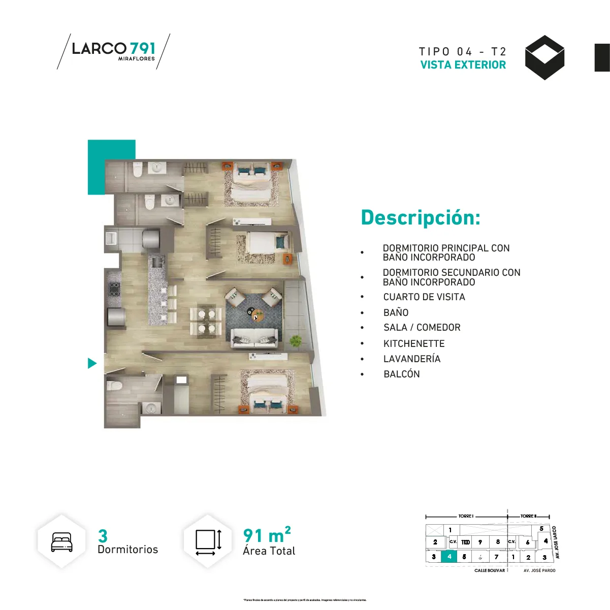 Modelo Tipo T2-X04 · Pisos 15 y 16