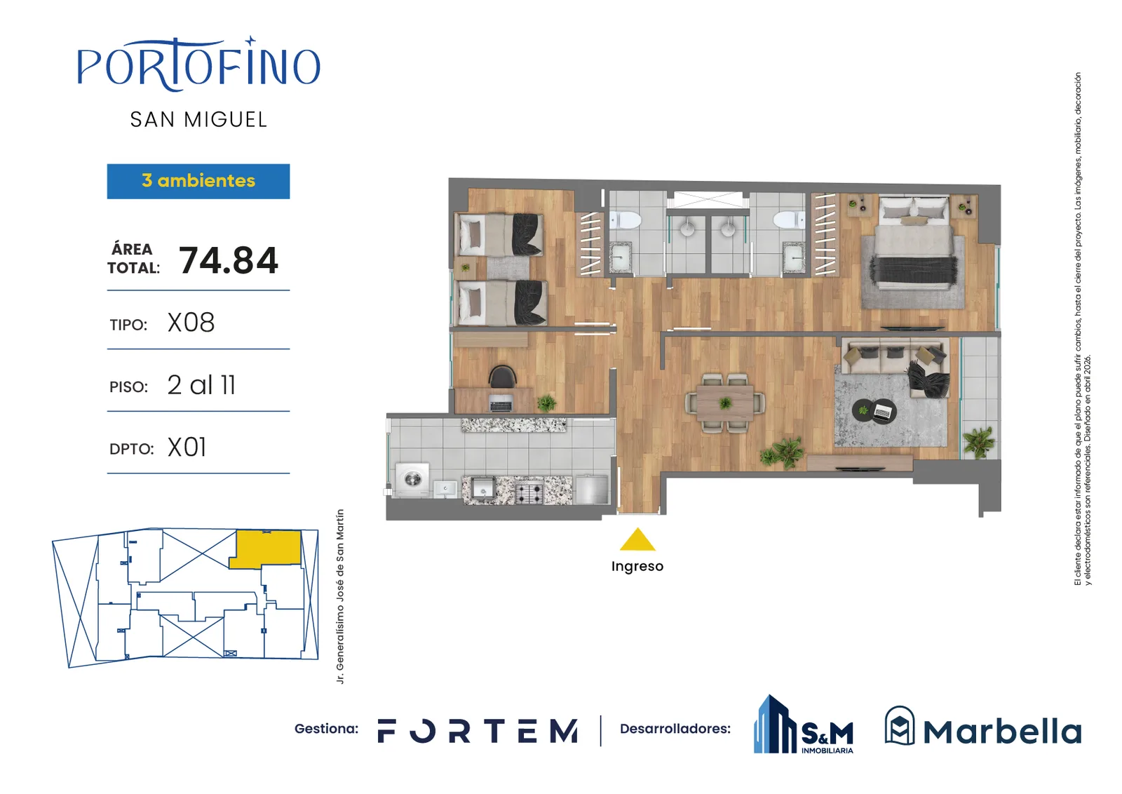 Modelo TD-X08 · Pisos 2, 6, 11
