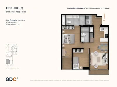 Departamento 2 dorm. 58.24 m²