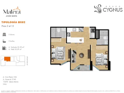 Departamento 2 dorm. 55.29 m²