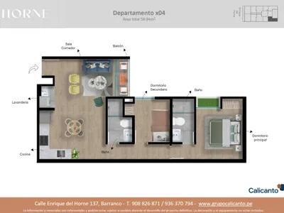 Departamento 2 dorm. 59.94 m²