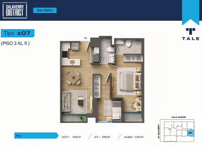 Departamento 2 dorm. 57.1 m²