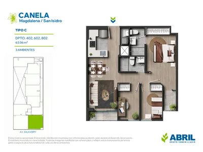 Departamento 3 dorm. 63.06 m²