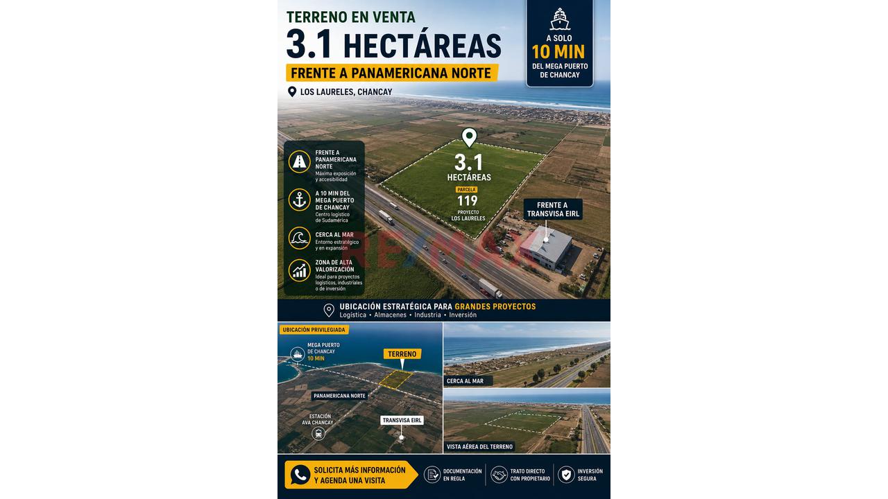 Vendo Terreno 31,000M2 - Km 38 Panamericana Norte - Chancay