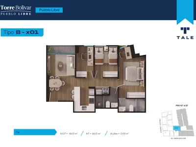 Departamento 3 dorm. 66.01 m²