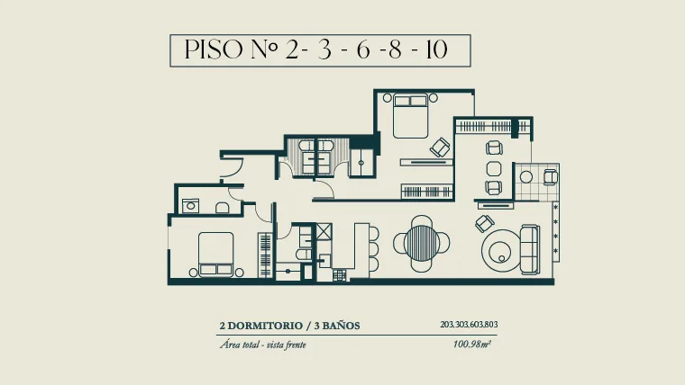 Modelo TIPO 3 · Pisos 2, 4, 6, 8