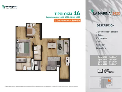 Modelo Tipo 16 · Pisos 16, 17, 18, 19