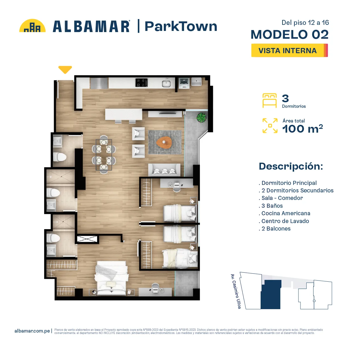 Modelo Tipo 2C · Pisos 12, 14, 15, 16