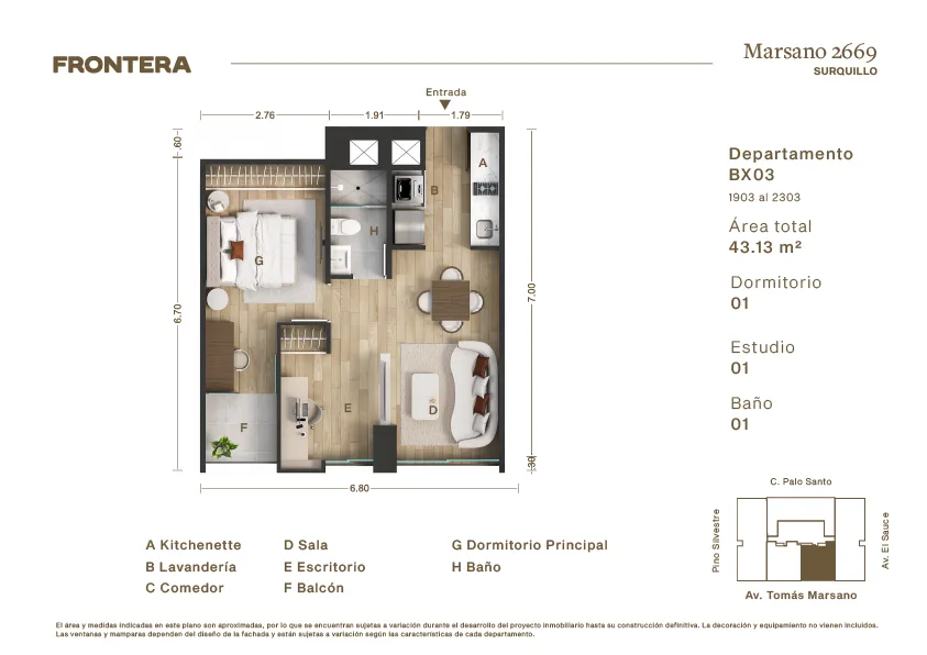 Modelo BX03 · Pisos 22 y 23